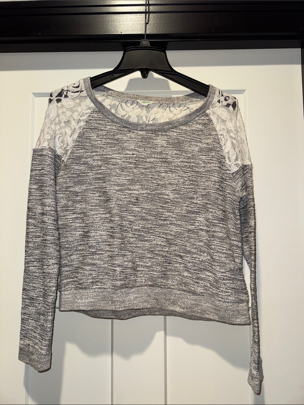 Gray Lace Shoulder Long-Sleeve Top